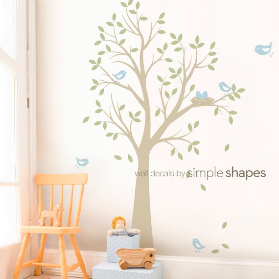 Tree Wall Decal with Birds and Nest - Nursery Decor