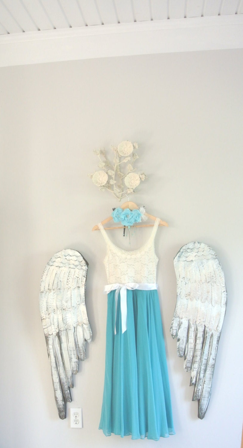 Summer sundress, Romantic Shabby lace chiffon party dress, Boho turquoise, vintage style, french cottage, dresses, true rebel clothing Med