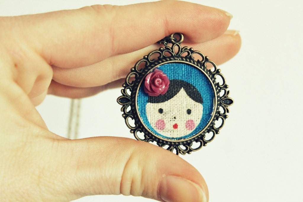 Blue Babushka Medallion Necklace