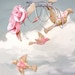 fabric bird mobile - rose pink