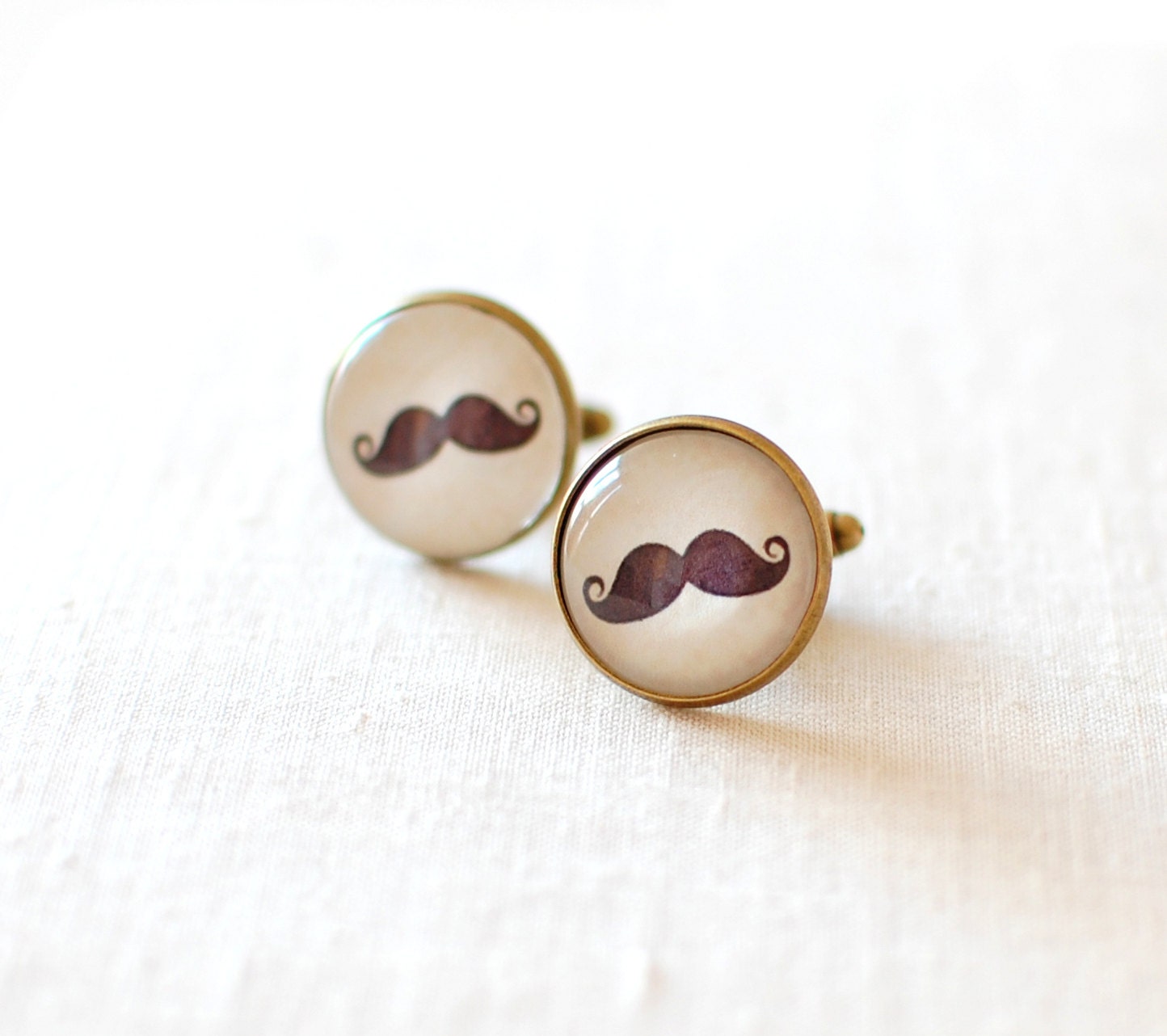 Mustache Cufflinks. Black Curly Moustache Cufflinks. Funny Accessory for Men.