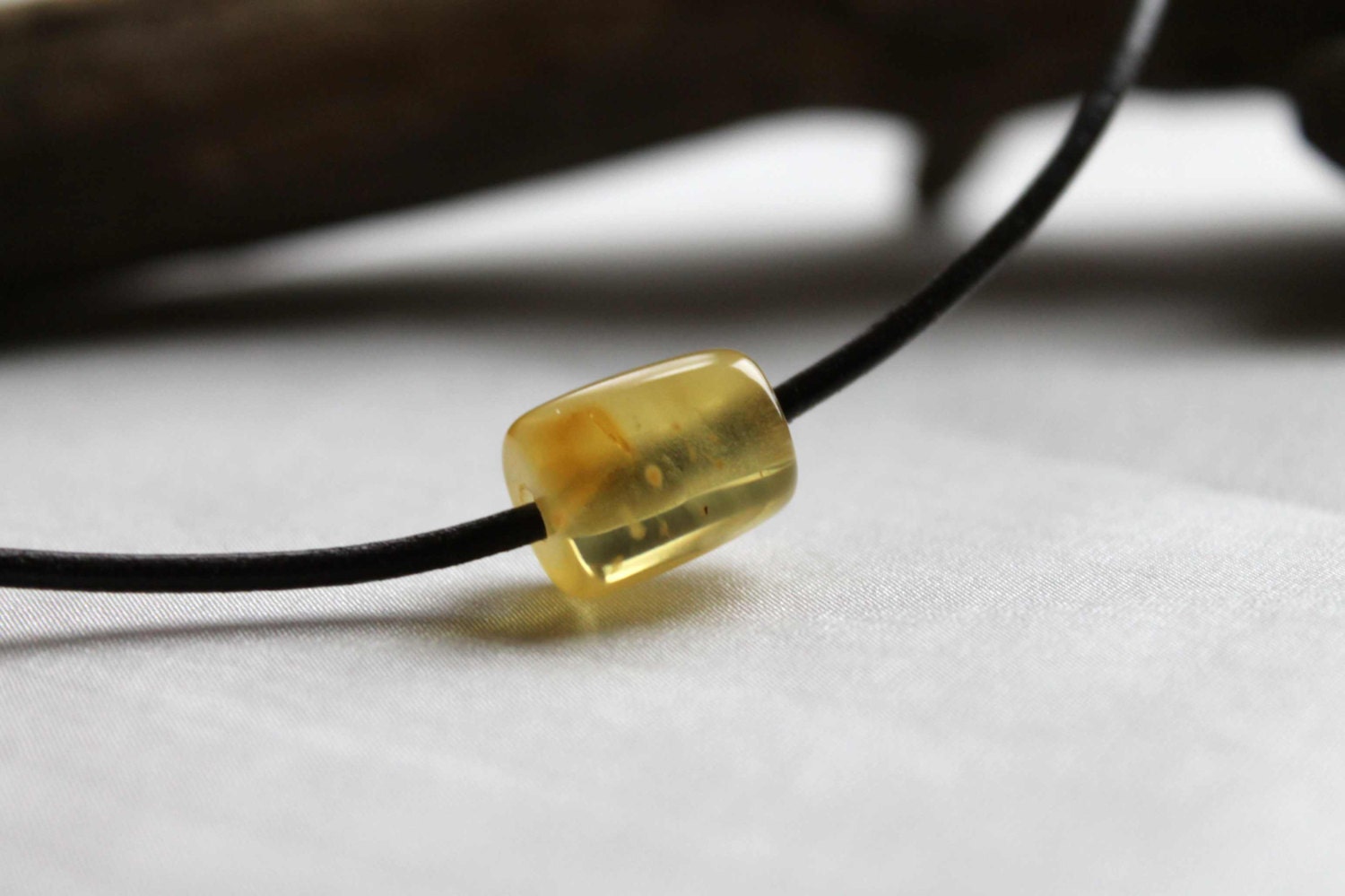 Amber Zen Charm Men Necklace Unisex Pendant Leather Minimalist Birthstone OOAK Beach Style Jewelry Lemon Yellow Sunny Birthday Gift for him
