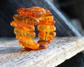 Honey Baltic Amber Bracelet Stretch Cuff OOAK Big Cognac Statement Piece gift for her woman Summer fashion Natural Healing Amber