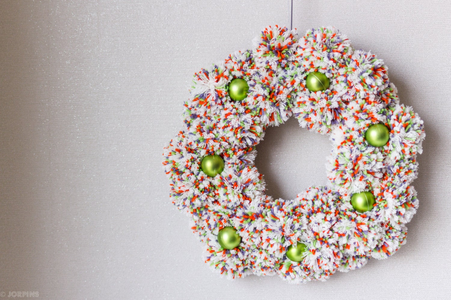 Pom Pom Wreath - Celebration - Orange Green Mauve White