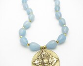 SMOOTH SAILING /Statement Necklace.Chunky.Light Blue.Brass.Tibetan Pendant/