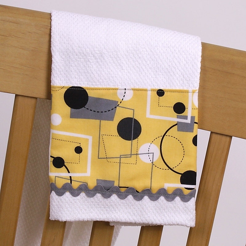 Tea Towel Yellow, Black and Gray Geometric Retro Mod Fabric Kitchen Towel or Guest Towel