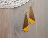 Large Round Angled Golden Yellow Color Dipped Brass Dangle Earrings