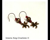 Red  Glass Accent Copper  Dragonfly Earrings