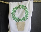 Hand-painted topiary flour sack kitchen towel