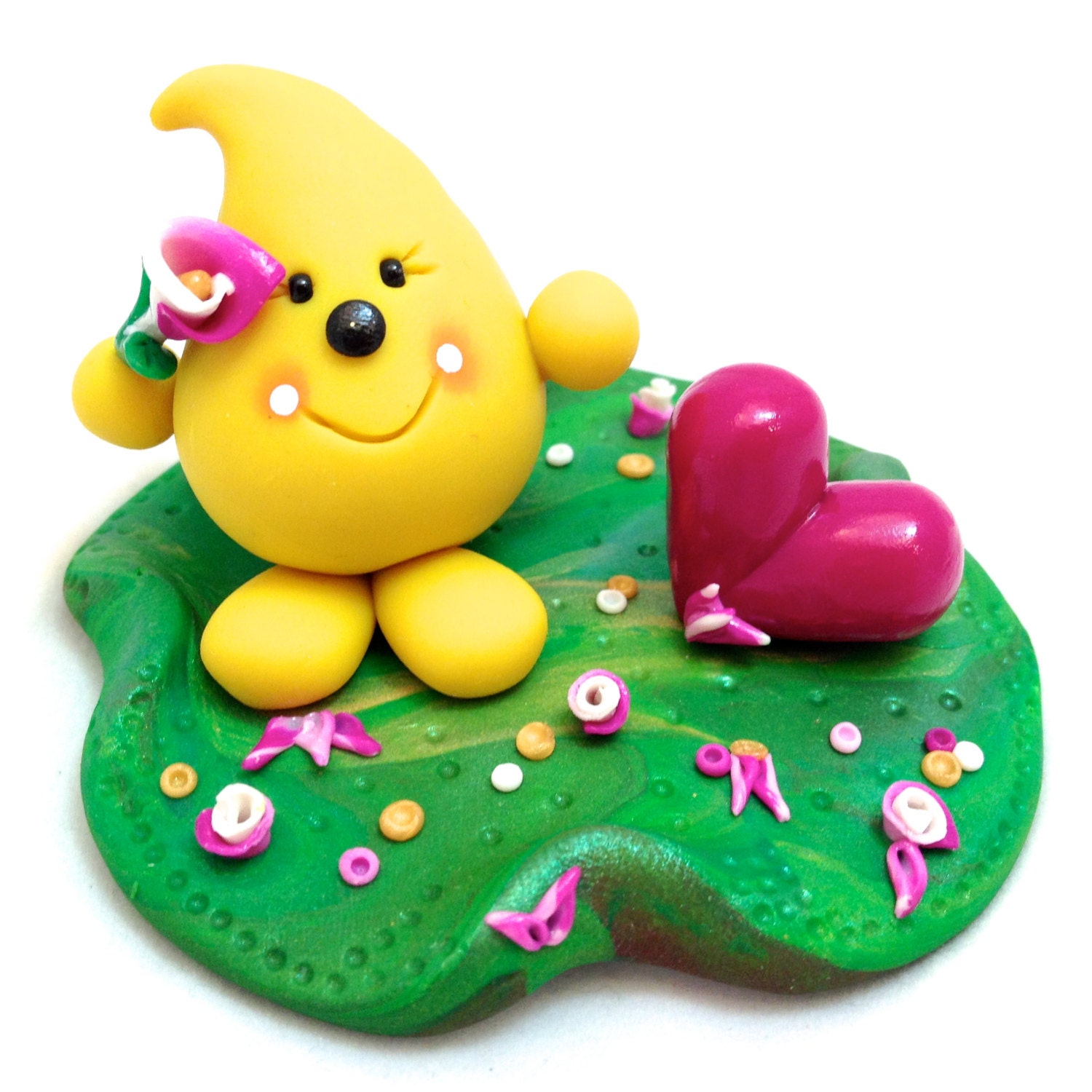 Valentine's Day Parker with Heart & Flowers- Polymer Clay StoryBook Scene Sculpted Figure