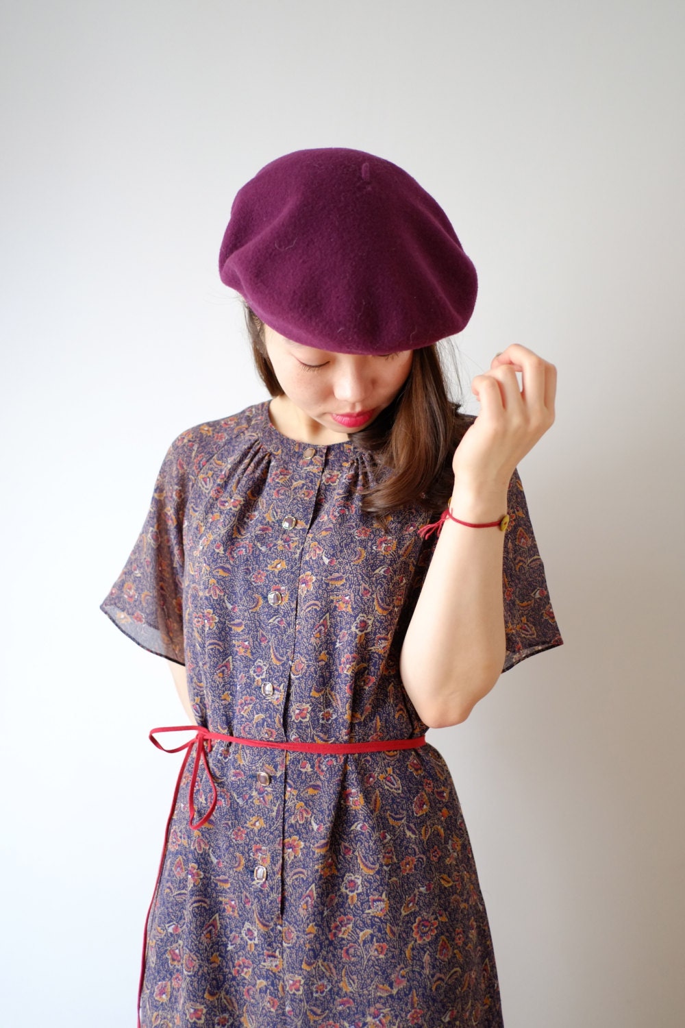 Dark blue shift dress with ochre flowers, s - m
