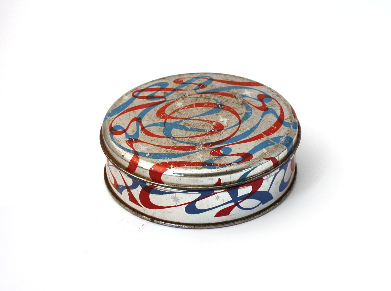 Vintage tin box, round tin box, blue tin box, blue tin canister