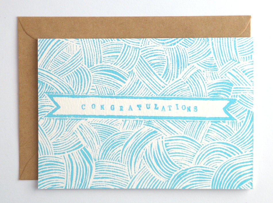 Congratulations New Baby Boy Linocut Block Print Card
