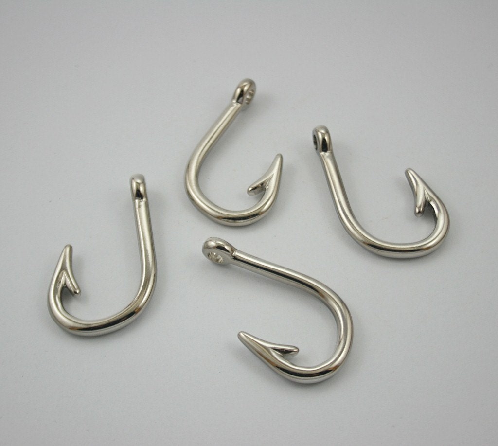 4 pcs.Zinc Silver Hook Charms Pendants Decorations Findings 25 mm. RC2