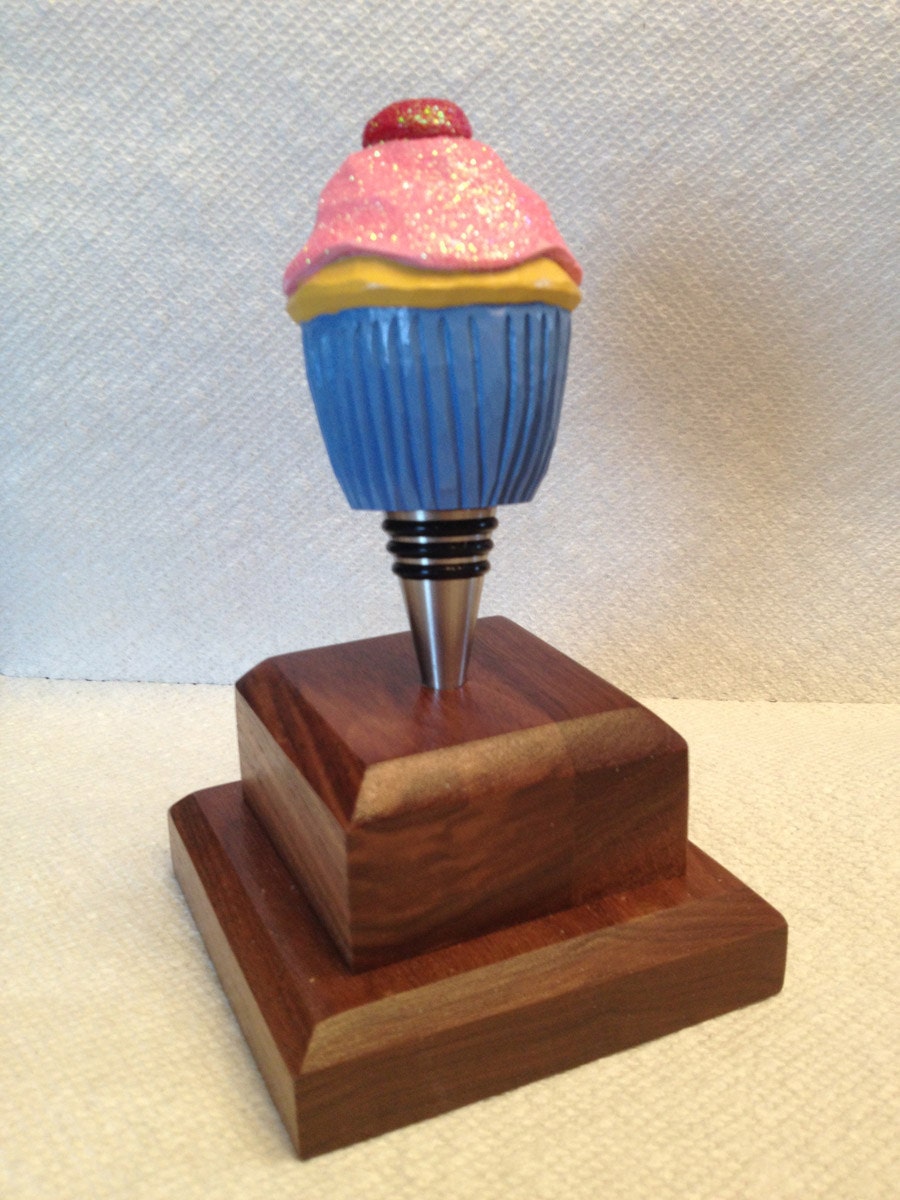 Hand Carved Miniature Wooden Cupcake Wine Bottle Stopper Wine Stopper Gift For Mom Handmade Wood Carving OOAK