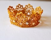 Newborn gold lace filigree jeweled crown. Storybook Princess or Prince Crown. Baby photo prop.