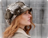 Shabby Green Linen Newsboy Hat