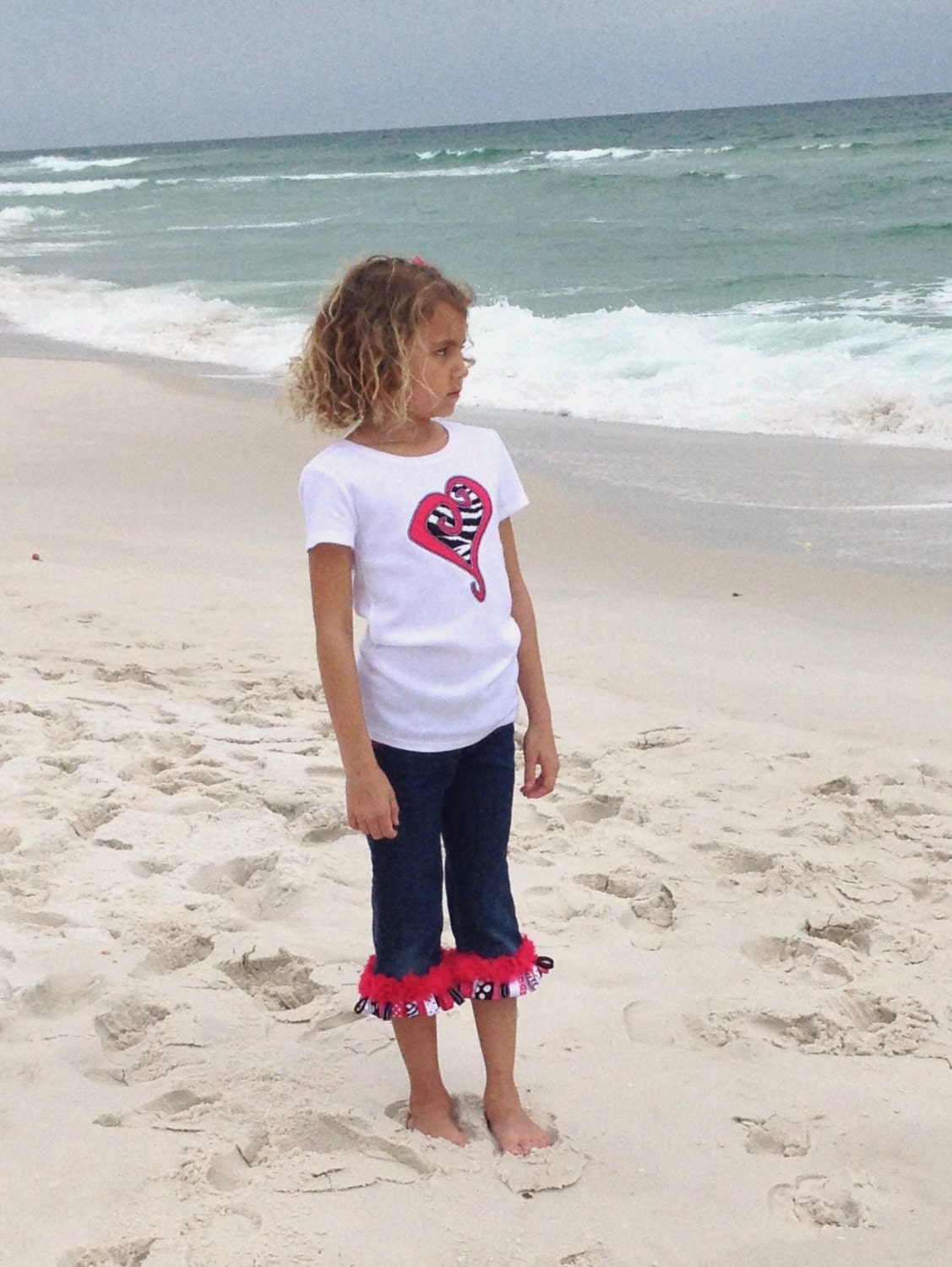 Ribbon jean capri and appliqued heart shirt outfit