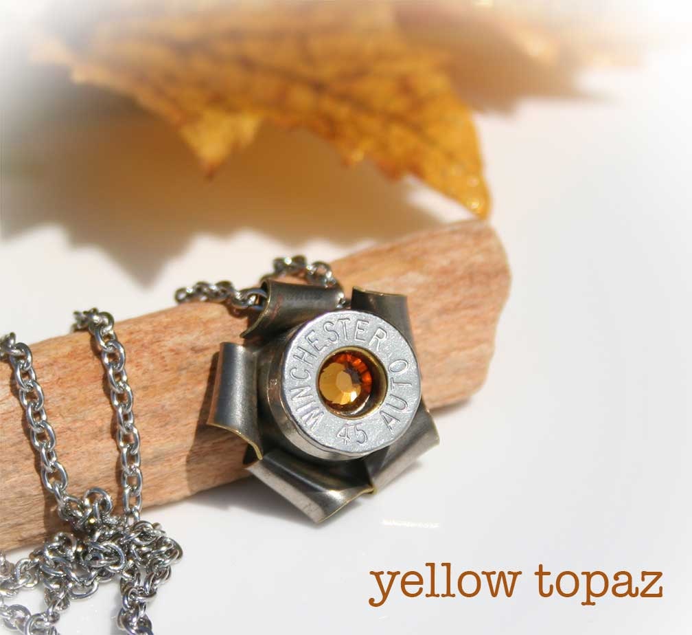 Silver Bullet Necklace, Nickel Plated Brass, Swarovski Crystal Center, Sweet, Feminine, Recycled