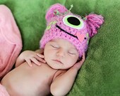 Crochet Baby Girl Pink One-Eye Monster Hat Hat, Custom Made To Order, Newborn, 0-3, 3-6 Months Photo Photography Prop Baby Shower Gift