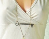 Chalcedony Vintage Skeleton Key Statement Necklace, Bohemian Jewelry, Modern Boho, Long, Yellow
