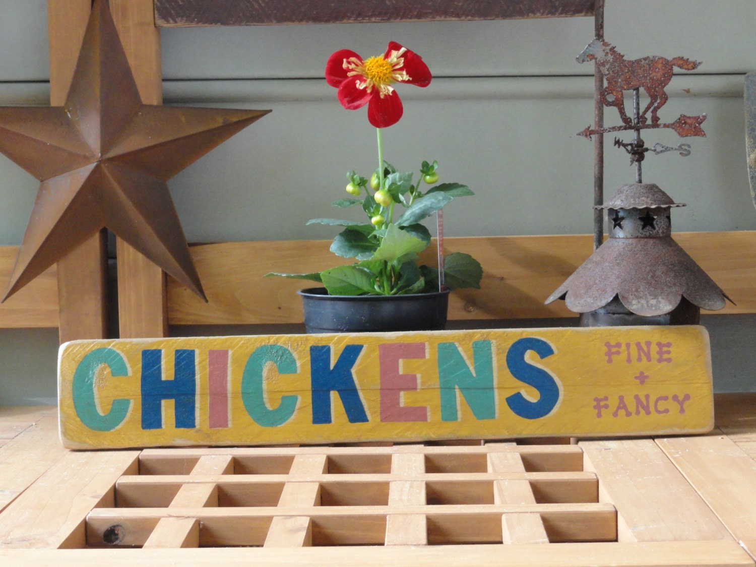 Chickens Sign - Rustic - Primitive - Country Decor - Hand Painted - Farm Animal - CHICKENS Fine & Fancy