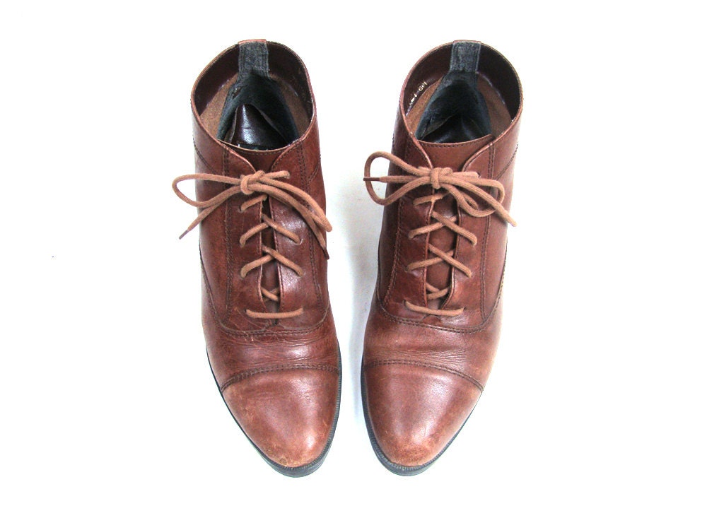 Vintage Brown Leather Lace Up Ankle Boots Size 8