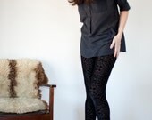 Night black leggings - geometric velvet burnout design, bohemian boho fashion for women - medium
