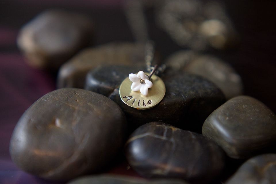 SALE - Brass Wedding Flower Girl Handstamped Necklace