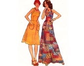 1970s Vintage Sewing Pattern Simplicity 7539 Halter Dress or Maxi Size 12 Bust 34 UNCUT FF