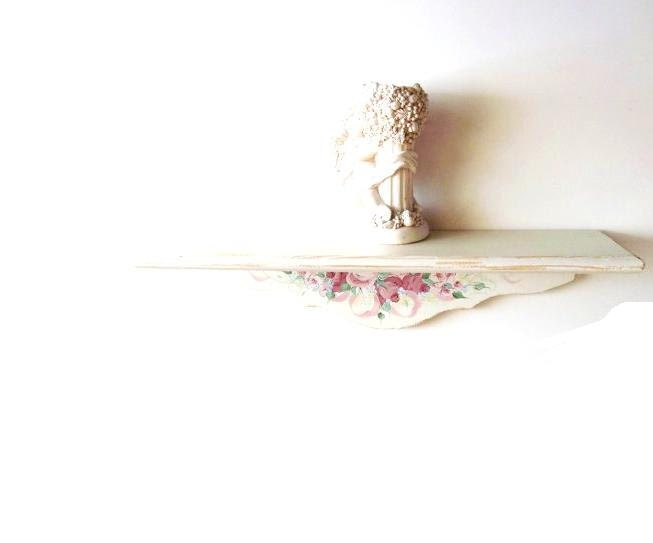 White Shabby Chic Shelf/ Shabby Roses/ French Country Cottage Decor