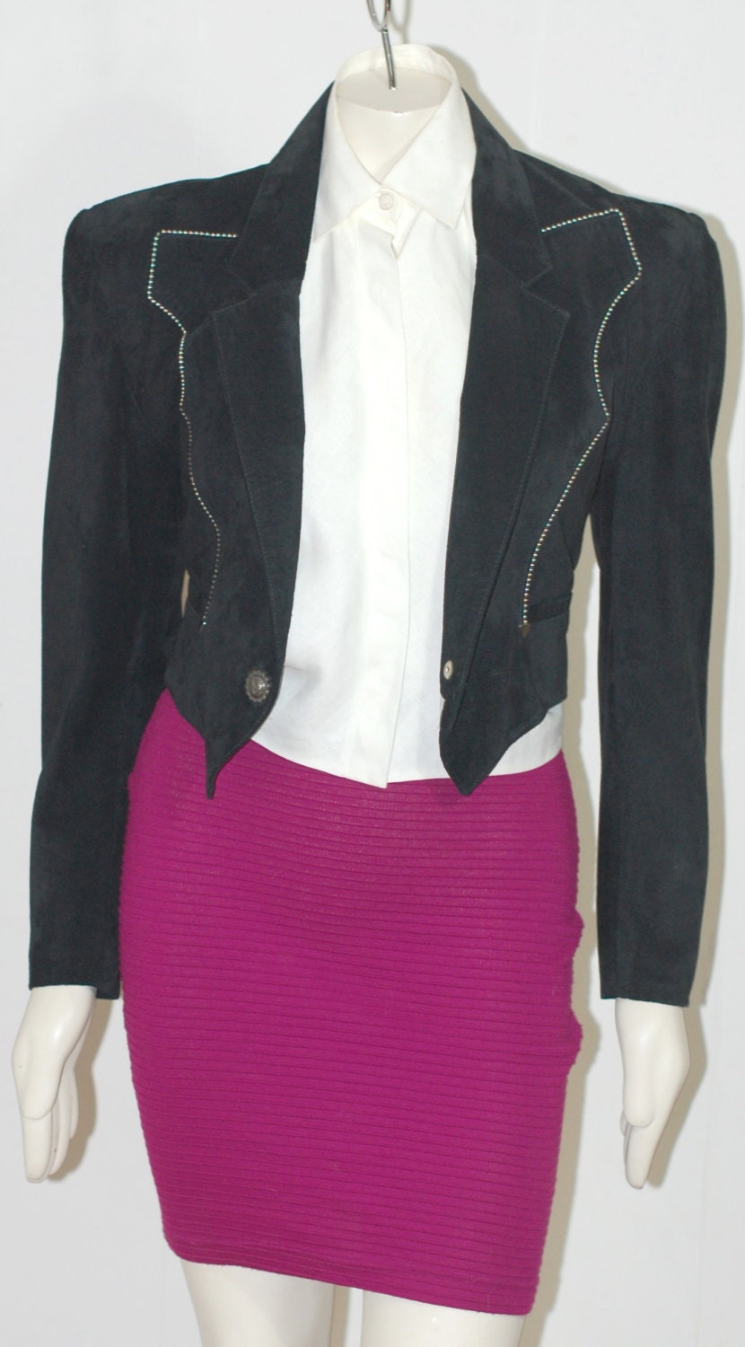 Size Small Vintage Black Leather Suede Western Jacket