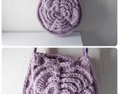 Spanish Rose - Lilac Dusty Lavender Crochet Rose Pouch - With Floral Cotton Fabric Removable Strap