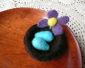 Needle Felted Nest with 2  Eggs and Flower Pin Original OOAK 100% Wool Pin Cushion Decoration