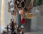 jerusalem - vintage assemblage necklace with cross pendant, bar chain and gemstones by the french circus