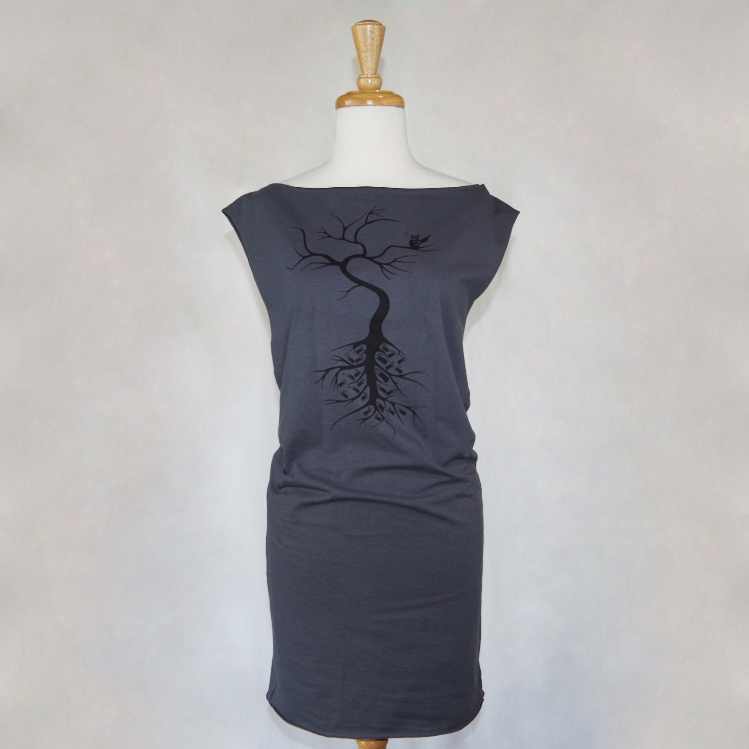 He Sings to Them at Night Women's Jersey Dress in Asphalt Grey
