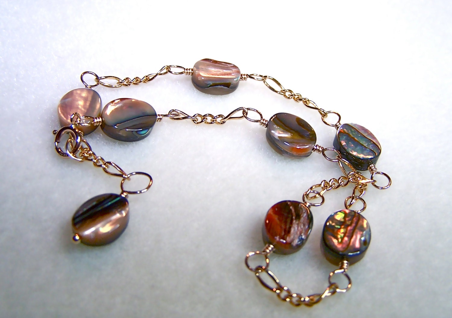 Handmade Jewelry - Shell Jewelry - Abalone Shell - Gold Anklet - Ankle Bracelet with Adjustable Chain - Wire Wrap