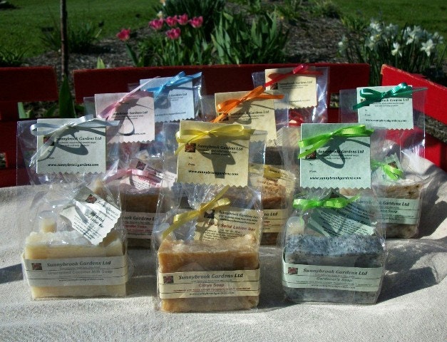 Small Gift Set of handmade all natural bath and body products with Hand-milled Soap, Lip Balm and Solid Lotion Bar, many colors and scents