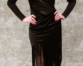 VTG 80's Asymmetrical Draped Fringe Trimmed Dress
