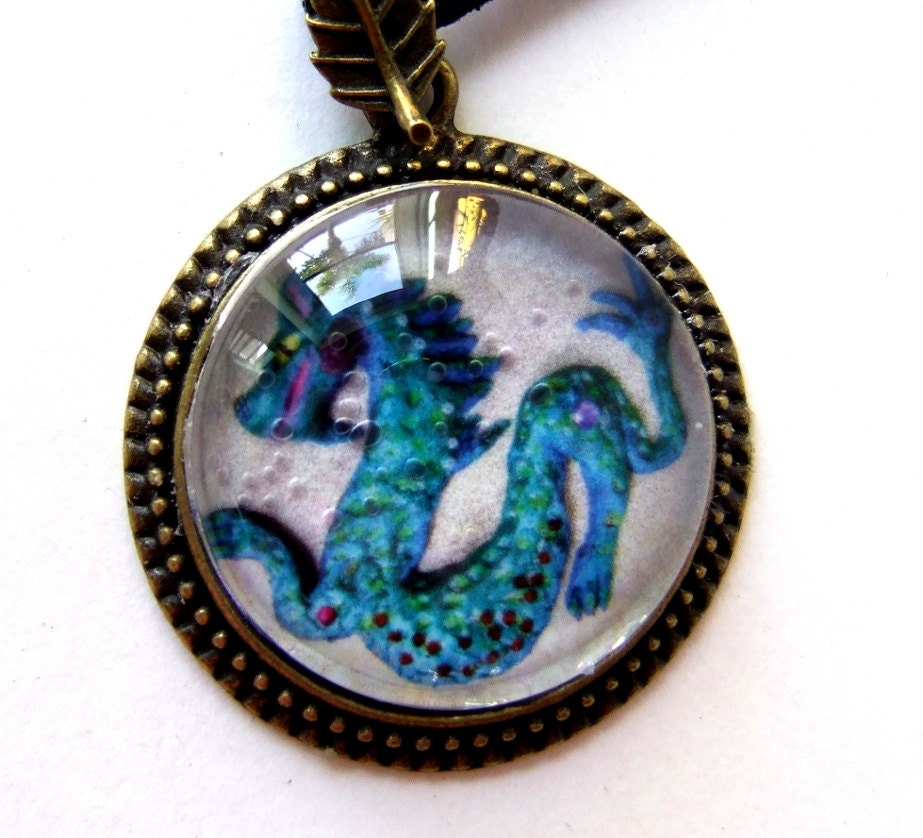 Dragon Pendant Necklace Round Brass Magic