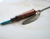 Bullet Casing Necklace Feather Turquoise Magnesite