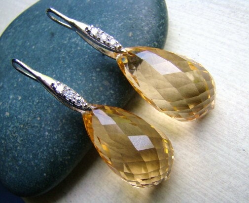 Luxury Large Citrine Stone Sterling Earrings