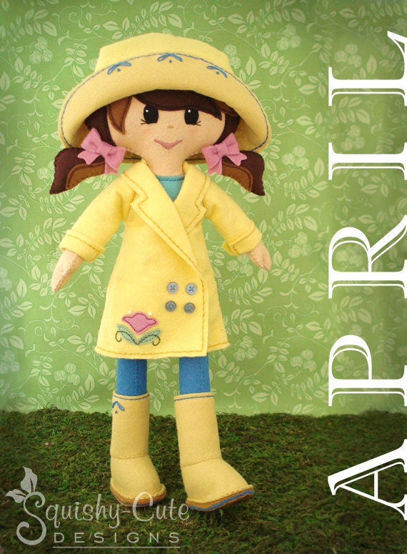 Doll Sewing Pattern PDF - Felt Rag Doll Pattern - Includes Doll Clothes Patterns - April the Spring Doll