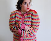 Plus Size Vintage Sweater 1980s Lucy Wilmont Rainbow Cotton // Colorful Spring Fashion // Size 12