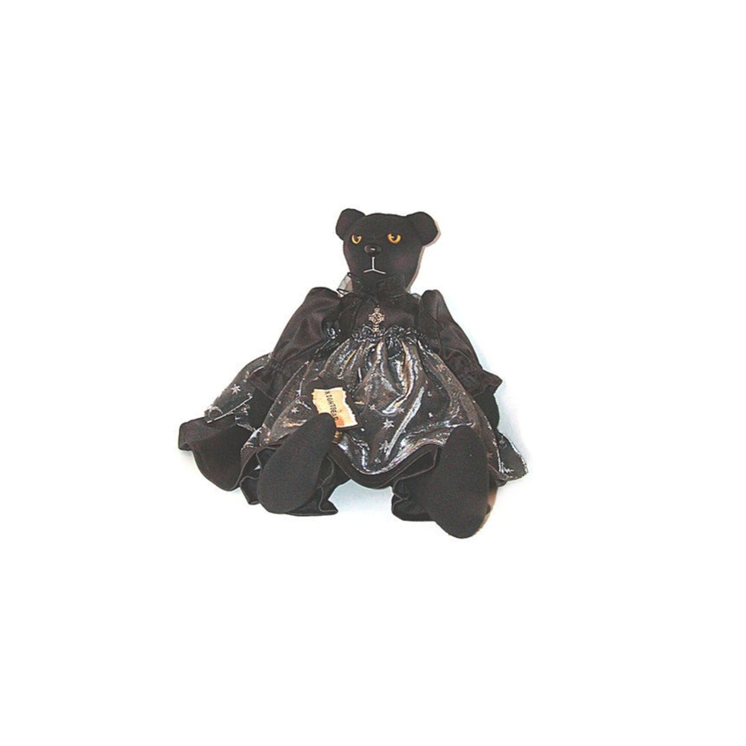 Teddy Bear Doll, Gothic Doll, Black, Doll, Gothic, Goth, Creepy, Moon, Stars, Yellow Eyes, Cross Pendant, Spider Web, Halloween