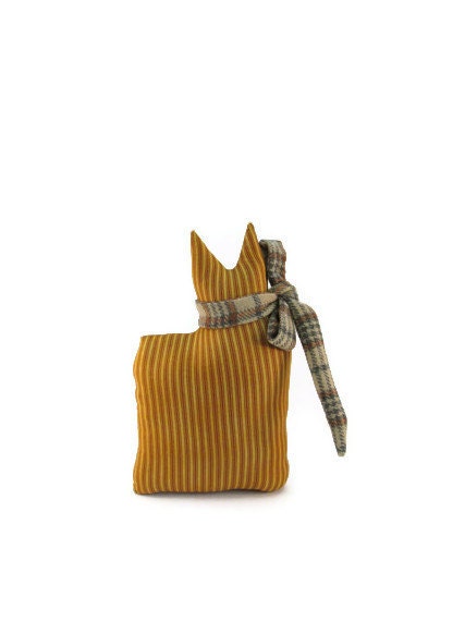 Mustard, Cat Sitter, Mustard Ticking, Pillow, Striped, Brown Stripe, Halloween Cat, Cat, Shelf Sitter, Pillow, Ticking, Silhouette, Plaid