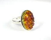 Mystic Terrain Ring, Rainbow effect Vintage Glass on silver setting, Handmade Jewelry