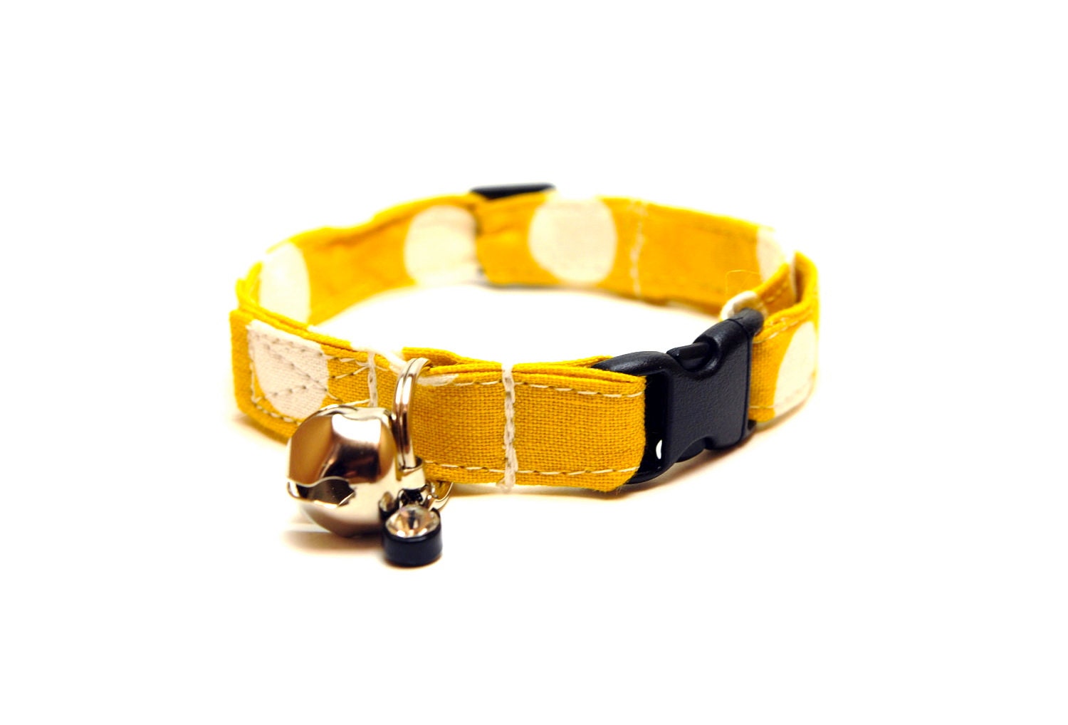 Breakaway Adjustable Cat Collar with Bell - Mustard Yellow Polka Dots