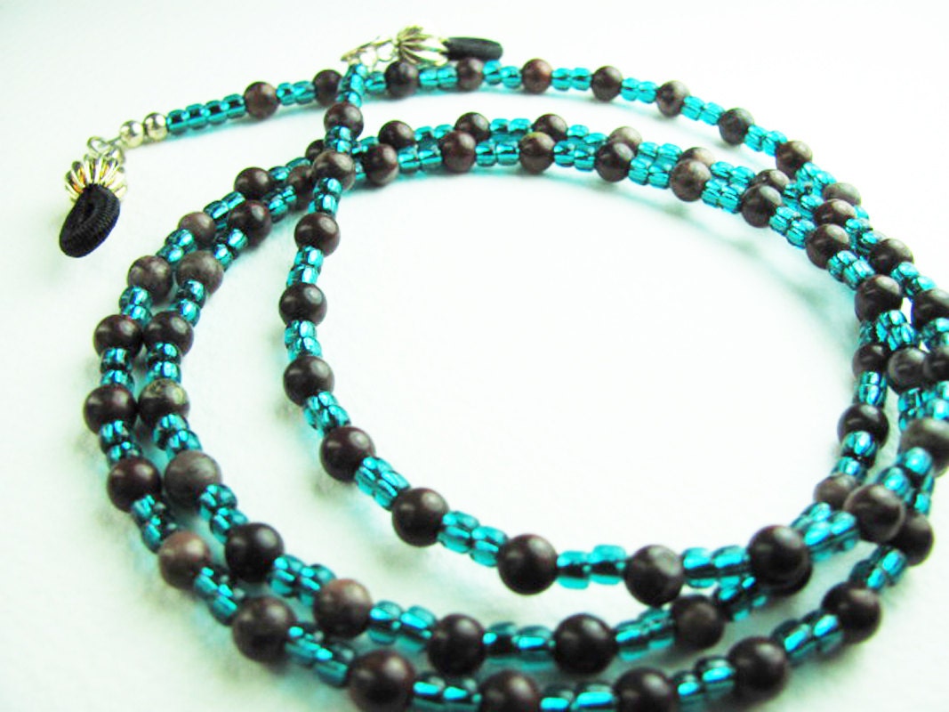 CLEARANCE Eyeglass Leash - Bohemian Lanyard - Crazy Horse Stone & Turquoise Glass Seed Bead - SRAJD