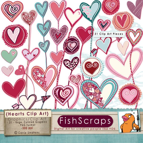 Heart Clip Art - Heart Doodles - Love - Pink and Purple - Valentine's Day ClipArt - Digital Graphics - Instant Download